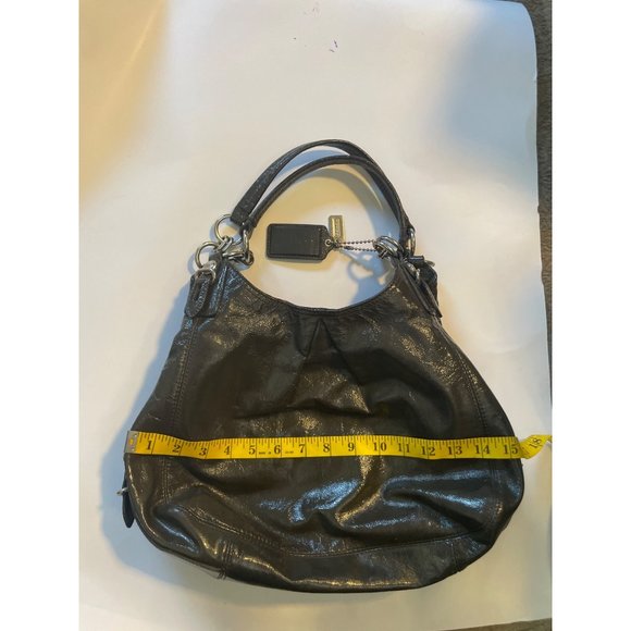 Coach Black patent Leather Handbags with Three Compartments /Pleated Front/Silve - Picture 10 of 13